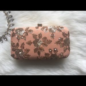 Peach clutch with gold embroidery bridal